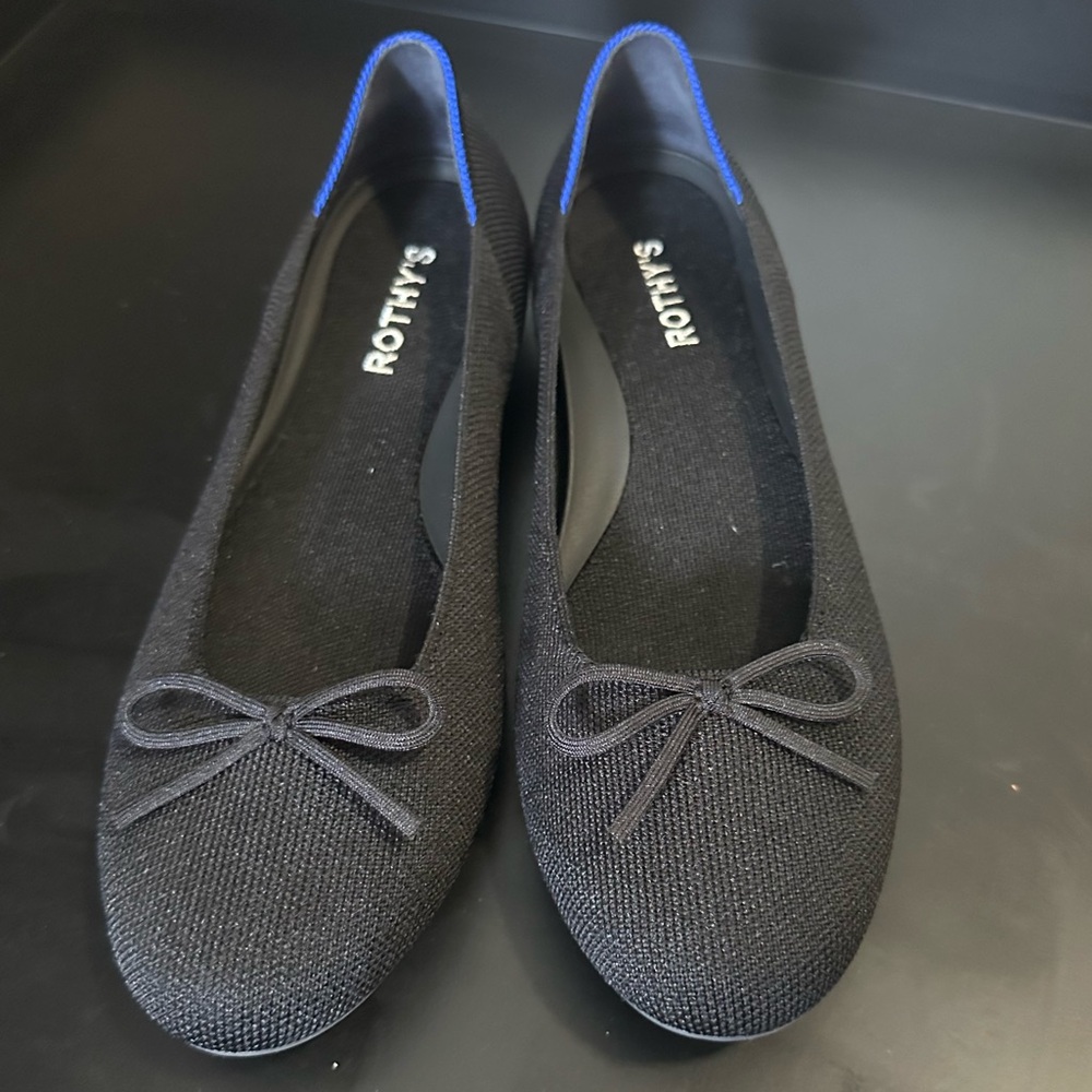 Rothy's Black Flats with Blue Trim